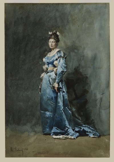 A Young Woman in a Blue Dress by Mariano José María Bernardo Fortuny y Carbó